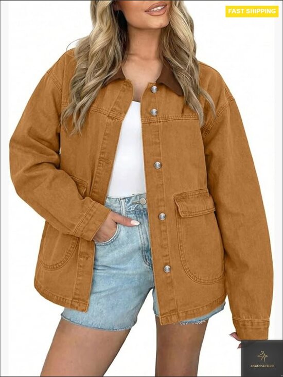 Jackets & Blazers - Oversized Denim Jacket Button Down Boyfriend Fit Casual Trendy Fall Spring Layer